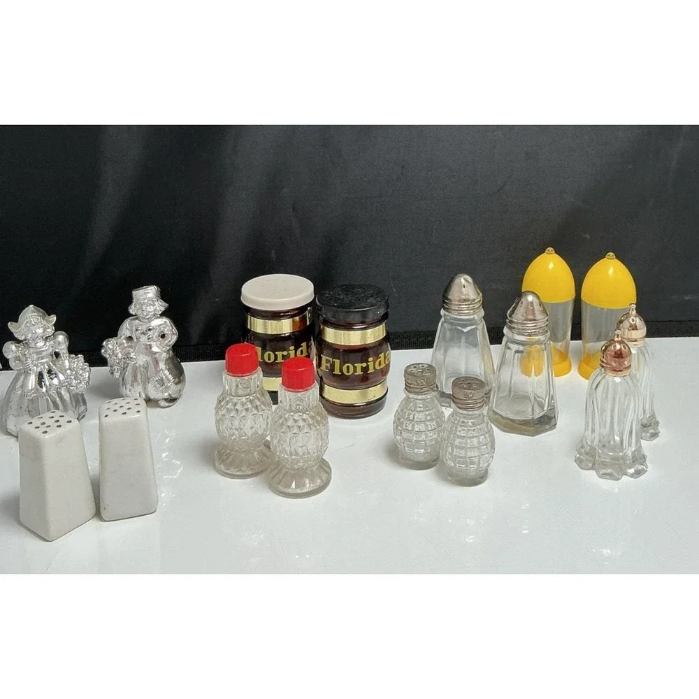Vintage Mid Century Novelty Salt Pepper Shaker Lot 8 Pairs Glass Wood Florida